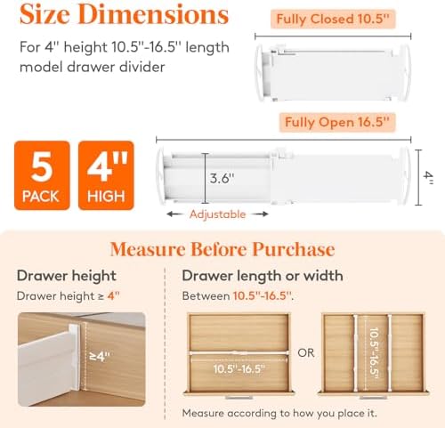 Lifewit 5 Pack 4" High Drawer Dividers, Adjustable Drawer Organizer Clothes - Image 2
