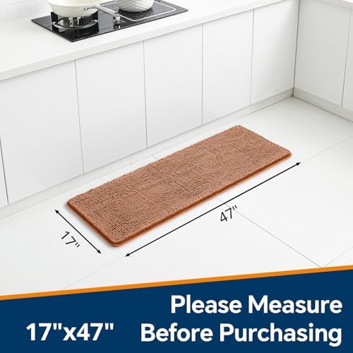 Chenille Bathroom Runner Rug 17"x47" Burnt Orange, Plush Bath Mat - Image 2