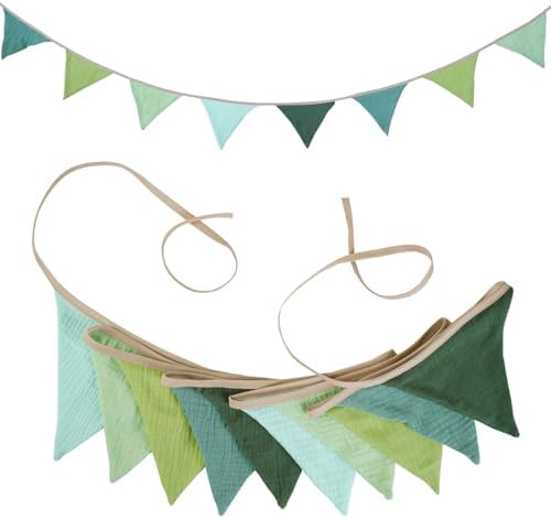 19.6ft Triangle Banners, Pennant Banner Bunting Flags Garland Olive Green Fabric - Image 4