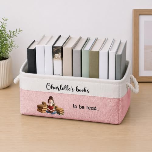 Macorner Personalized Book Basket, Custom Name Book Storage Basket Organizer by Macorner