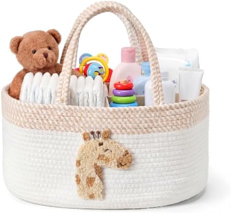 Diaper Caddy Organizer Cotton Rope Diaper Caddy Basket Cute Giraffe Empty Gift by Purpeak