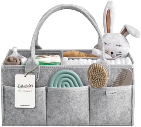 PUTSKA Baby Diaper Caddy Organizer, Felt Nursery Basket by Putska