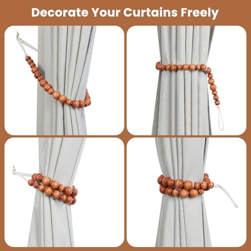KLOGTSIND Wood Bead Curtain Tiebacks, 4 Pack Curtain Tie Backs - Image 3