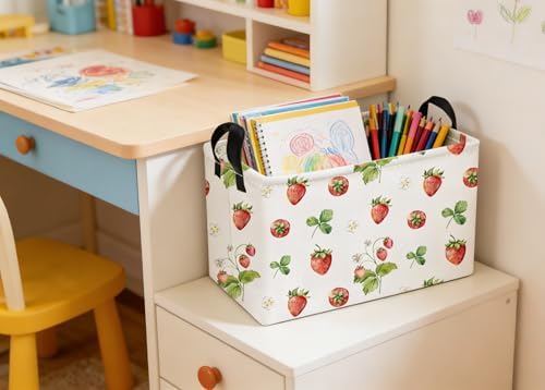 Essme Rectangular Kids Baskets, Strawberry Storage Box, Cute Basket - Image 4