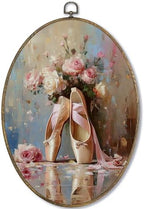 Fewgb Ballet Dance Floral Oval Wall Art Decor Framed by Unknown