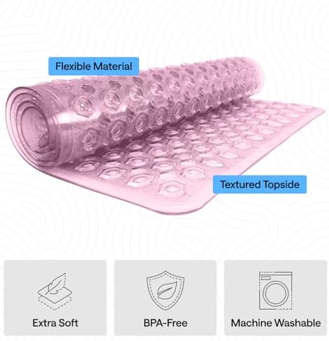 GORILLA GRIP Bath Tub Shower Mat, Bathtub Floor Liner, 35x16 Clear Purple - Image 4
