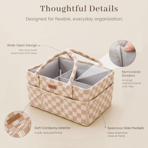 Konssy Baby Diaper Caddy Organizer, Corduroy Nursery Storage Basket - Image 4