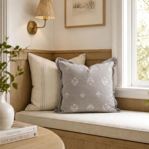 BlissBlush Throw Pillow Cover 20x20, Light Gray Velvet Decorative Pillow Cover - Image 5