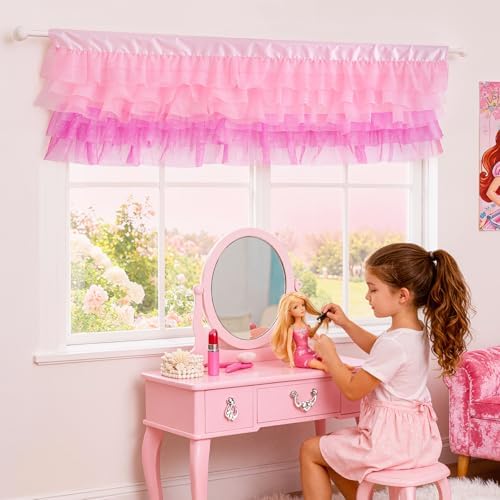 Besutolife Valance Curtains Pink Tulle Valance - Image 3