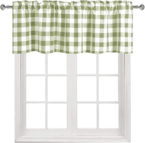 Hiasan Plaid Curtains Valances, Sage Green and White, 52W x 18L, 1 Panel - Image 2