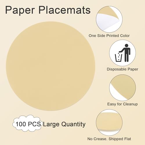 SHACOS 100 PCS Round Paper Placemats 13 inch Disposable Paper Place Mats - Image 2