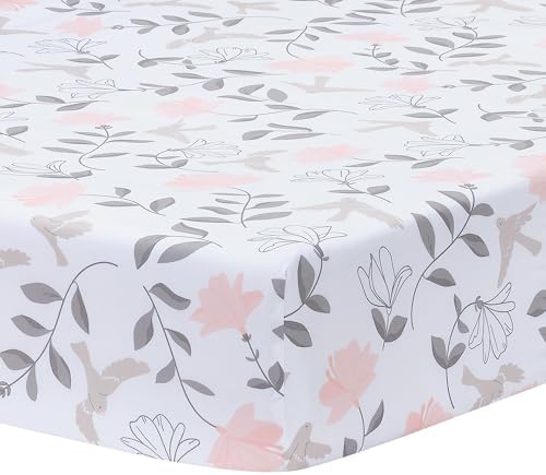 Lambs & Ivy Petals Gray/Pink Sateen Cotton Floral 3-Piece Baby Crib Bedding Set - Image 4