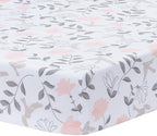 Lambs & Ivy Petals Gray/Pink Sateen Cotton Floral 3-Piece Baby Crib Bedding Set - Image 4