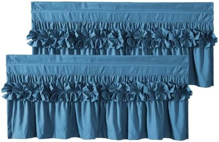 HIG 2 Pack Dusty Blue Ruffle Handcrafted Window Valances by HIG