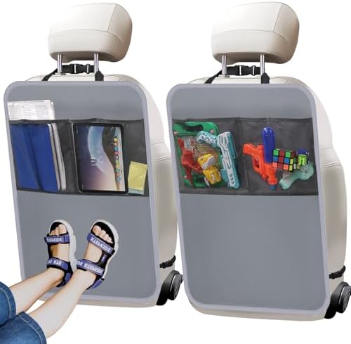 2 Pack Back Seat Cover for Kids, Car Seat Back Protectors Kick Mats Grey by Zecirl