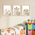 Framed Cute Animal Wall Art Nursery Decor Set of 3, Watercolor Elephant Giraffe - Image 2