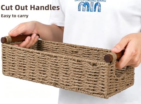 CubesLand Wicker Toilet Storage Basket Tray Organizer W/Cut Out Handle - Image 4