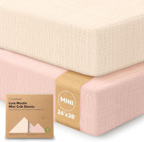 2-Pack Muslin Mini Crib Sheets for Boys, 38x26 Fitted Sheet by KeaBabies