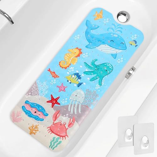 PRATIQUE Kids Bath Mat for Tub Non Slip，40 X 16 Inch Extra Long Kids Bathtub by PRATIQUE