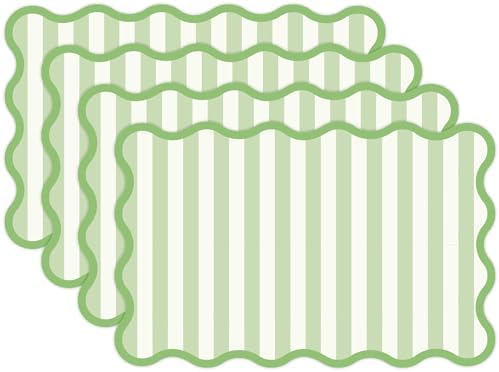 JarThenaAMCS 60 Pcs Light Green Striped Paper Placemats Scalloped Edge Table by JarThenaAMCS