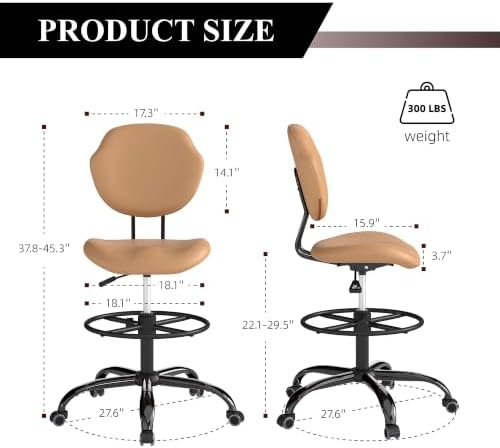 Drafting Chair with Back Support, Tall Desk Rolling Stool - Image 2