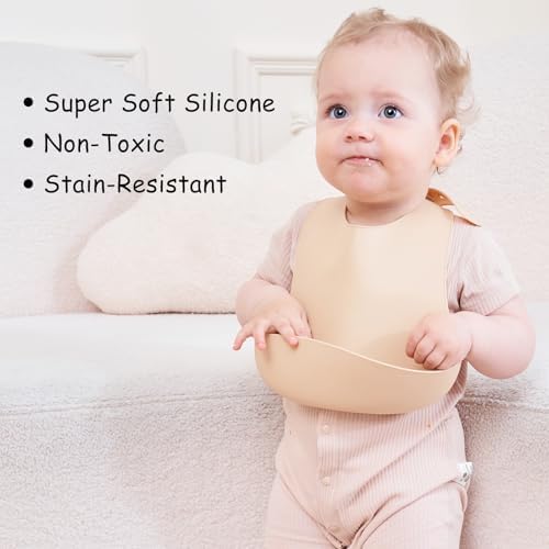 Mombella Silicone Bibs For Babies 6-12 Months, Waterproof Adjustable Baby Bibs - Image 2