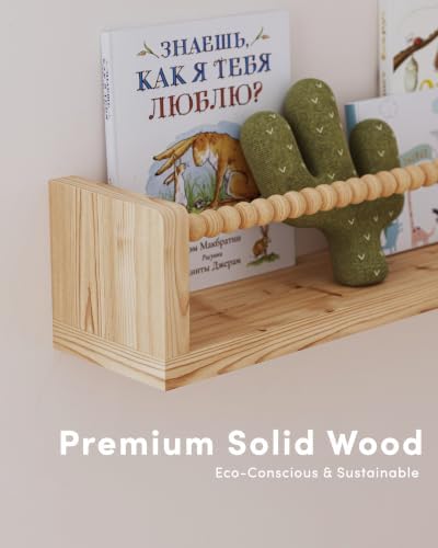 Nursery Floating Shelves for Wall Set of 4, Wooden Nursery Book Shelves - Image 3