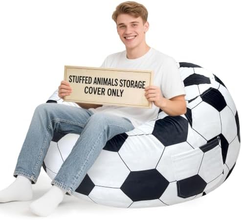 Lukeight Soccer Stuffed Animal Storage Bean Bag Chair Cover by Lukeight
