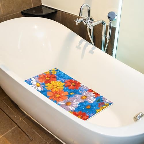 Shower Mat Non Slip 26.8 x 15.1 Inches, Daisies Flowers Bathtub Mat Shower - Image 5
