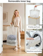 IEGrow Laundry Hamper with Lid, 110L Laundry Basket with Mesh Bag, Light Grey - Image 5