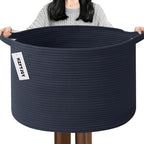 65L Large Blanket Basket, Woven Rope Laundry Basket-Dark Blue by HZFTJOY