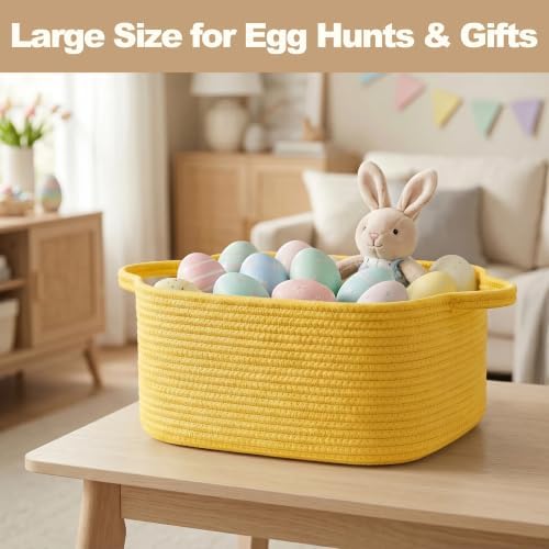 Large Yellow Gift Basket, 16.5"x12.5"x7" Woven Baskets - Image 5