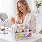 Sanwuta Seersucker Snacks Bag Chenille Letter Clear Makeup Bag - Image 5