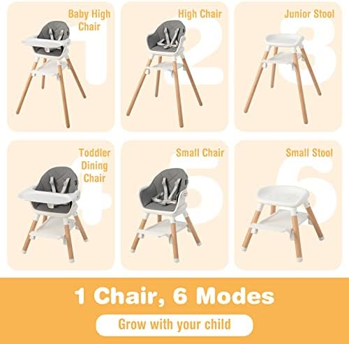 BABY JOY Baby High Chair, 6 in 1 Convertible Wooden High Chair - Image 2