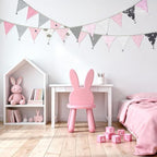 G2PLUS 10.8Ft Cotton Triangle Bunting Banner – 12pcs Pink and Grey Fabric - Image 4