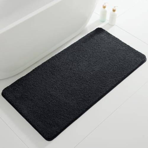 Polyester Bathroom Rug 24"x48" Black, Non-Slip Soft Shaggy Bath Mat by Kildoss
