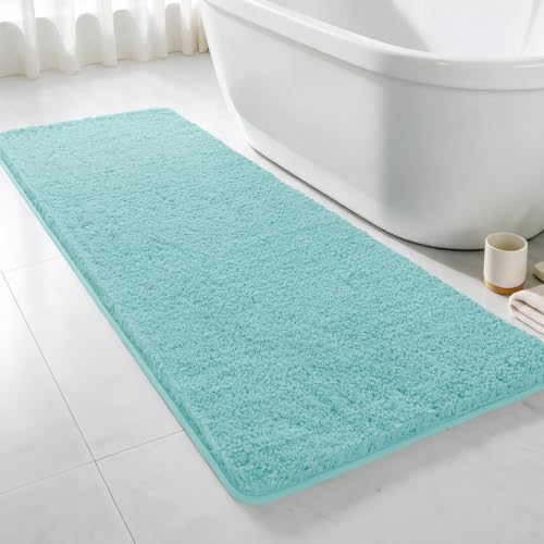 Polyester Bathroom Runner Rug 24"x60" Aqua Haze, Soft Bath Mat by Kildoss