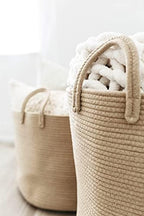 OrganiHaus Round Toy Basket & Blanket Basket, Cotton Rope 20x13" - Image 6