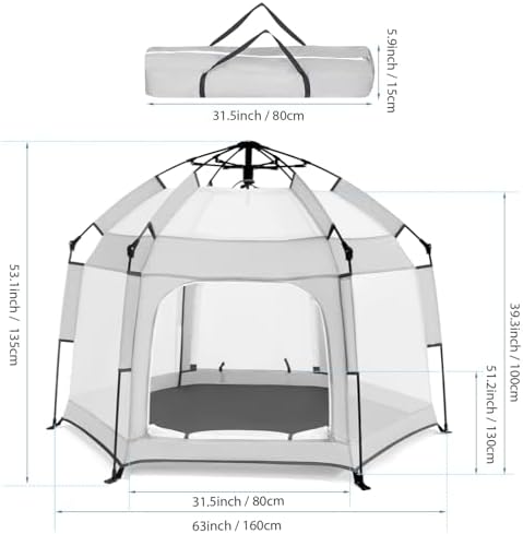 Bend River Baby Playpen with Canopy, Hexagon Toddler Beach Tent - Image 2