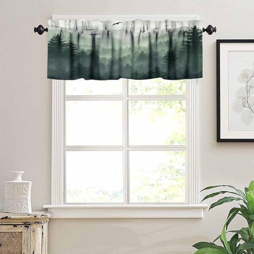 Forest Valance Curtain for Kitchen, Window Treatment Watercolor Green Forest - Image 5