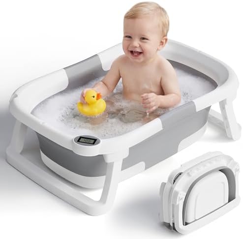 Collapsible Baby Bathtub with Thermometer, 0-36 Months by iBabyMax