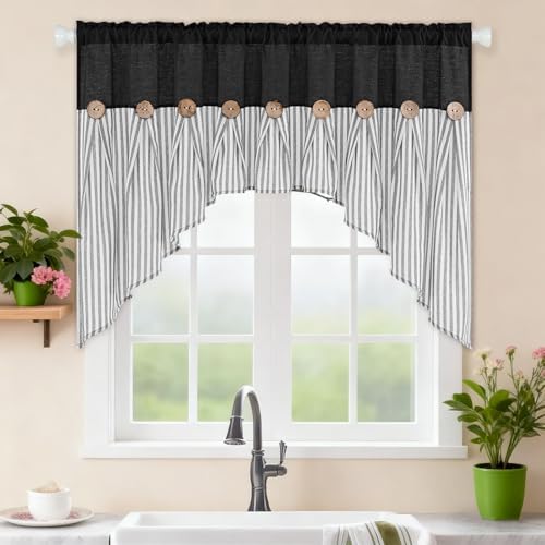 ASPMIZ Farmhouse Cotton Linen Swag Valances - Image 2