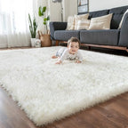 KICHOWUA 5x8 Thick Cream White Fluffy Shag Rug by KICHOWUA