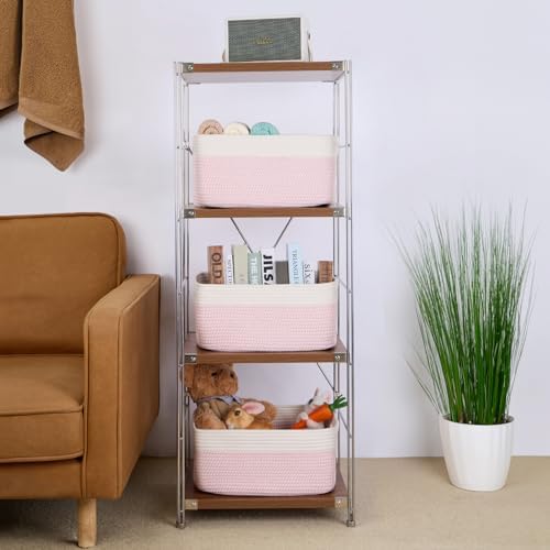 MiniArk Woven Pink Cotton Storage Baskets, 3 Pack - Image 4