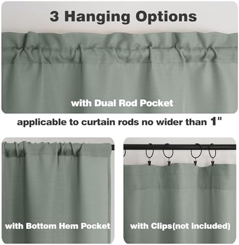 Chyhomenyc Olive Green Valance for Windows, Light Filtering Faux Linen Solid - Image 5