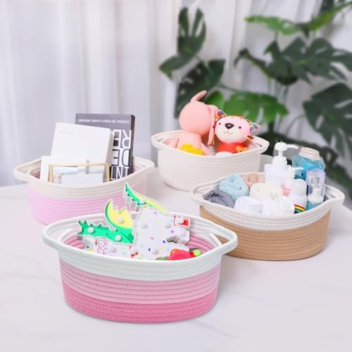 ABenkle Small Basket with Handles, Boho Decorative Rope Woven Dog Cat Toy - Image 3