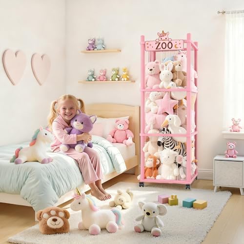 Stuffed Animal Storage Zoo Tower, 56In Wooden Large Stuffed Animal Holder - Image 4