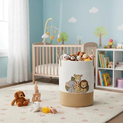 LemonRoad Jungle Animals Nursery Hamper Cotton Rope Basket - Image 5