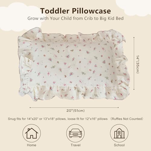 BuLuTu Muslin Cotton Baby Pillow Case, Flower & Sheep Pattern - Image 2