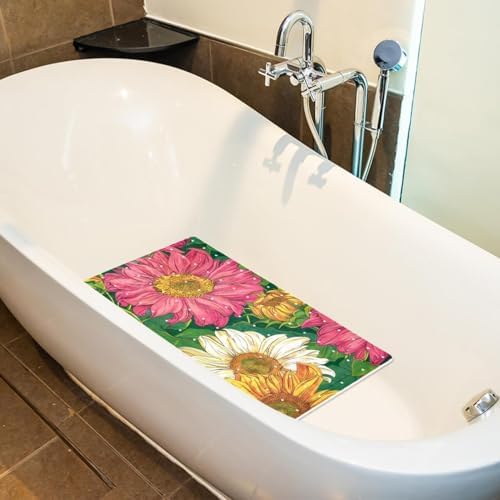 Bathtub Mat Non Slip 26.8x15.1In, Colorful Sunflowers Bath Mat - Image 4